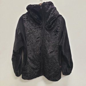 Betsey Johnson Womens Textured Coat Size L Black Full Zip Funnel Neck Pockets